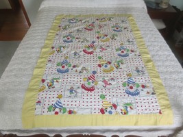 Hand Quilted PRIMARY COLOR &quot;Cheater&quot; CIRCUS CLOWNS Crib QUILT   - 37&quot; x 54&quot; - £11.92 GBP
