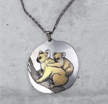 Reed &amp; Barton Koala Damascene Silver Tone Pendant Necklace - £18.09 GBP