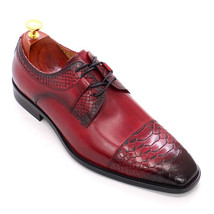 Big Size 13 Mens Wedding Dress Shoes Genuine Leather Derby Red Brown Print Point - £99.55 GBP