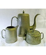 Antique Textured Tree Bark Pewter Tea Set 1L Teapot Sugar Bowl Creamer - $203.74 CAD
