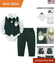Elegant Infant Gentleman Suit Set with Collared Shirt &amp; Bowtie in Green,... - $57.00