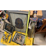 LOT (7) EGYPTIAN art Statues Metal Pharoes CLEOPATRA, &amp; TRAYS inlade - $268.84 CAD