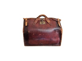 Antique Gladstone (?) Western Traveling Suitcase Leather Doctor Bag 4 Mo... - $153.45