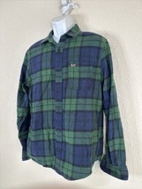 Hollister Men Size M Green Check Plaid Button Up Twill Shirt Long Sleeve - $8.54