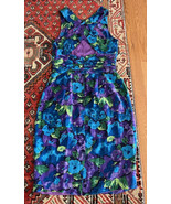 Diane Gilman Sleeveless Crossback Dress vintage SIZE 10 ruched floral mi... - £39.20 GBP