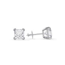 2 Carat Princess Cut Lab Grown Diamonds Stud Basket Earrings / White Gol... - $26,629.19 MXN