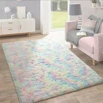 48&quot;x63&quot; Shaggy Area Rugs Fluffy Tie-Dye Floor Carpet Soft Room Rug Rainbow Color - £23.48 GBP