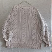 Fashion Womens Tunic Sweater Large Grey Solid Crochet Style Open Knit - £10.32 GBP