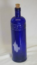 Cobalt Blue Glass Bottle Abstract Ribbed Designs Glossy Finish Cork Stop... - $25.77