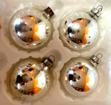 Christmas Silver Shiny Glass Ornaments set of 4 Bouble 2&quot; - $5.00