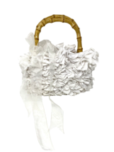 Braciano Ruffle and Ribbon Handbag Bamboo Handles Cream - $259.91 MXN