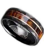 Black Tungsten wedding band ring for men wood inlay 8mm comfort fit - $80.69 CAD