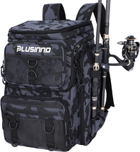 42L Fishing Tackle Backpack Black Camo Rod Holders Gear Bag - $57.17