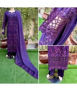 Pakistani Purple Fancy Chiffon Dress with embroidery &amp; Squins work,XL#2 - $137.61