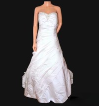 EDEN BRIDALS White Satin Beaded Strapless Wedding Gown Dress sz 12 Large L Train - £201.02 GBP