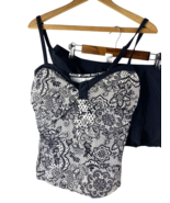 Aqua Couture Swimsuit 2 Pc Tankini Top &amp; Skirt Skort Bottoms Black White... - $45.90 CAD