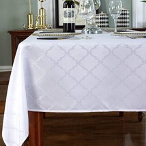 White Tablecloth Floral Jacquard Polyester Table Cloth Spill Proof Wrinkle Resis - £32.15 GBP