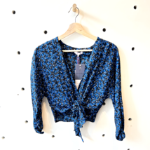 S - Parker $278 Black Blue Floral Print Long Sleeve Tie Front Jasmine Top 1126GT - £67.78 GBP