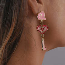 Pink Enamel &amp; 18K Gold-Plated Cowgirl Heart Drop Earrings - £11.18 GBP