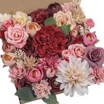Serra Flora 77Pcs.Artificial Flowers Combo Box Set Faux, (Burgundy Pink). - £28.42 GBP
