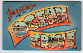 Greetings From Ocean Grove New Jersey Linen Large Letter Postcard Beach ... - $18.00