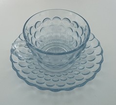 Anchor Hocking Blue Bubble Flat Cup and Saucer Depression Era Starburst Bottom - £11.77 GBP