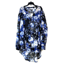 Calvin Klein Womens XL Black Blue Floral V Neck Long Sheer Tunic Top NWT E49 - £31.25 GBP