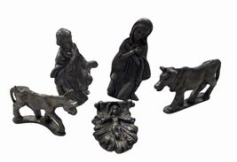 Vintage Miniature Pewter Nativity Baby Jesus Mary Joseph Cow Donkey Doll... - $14.85