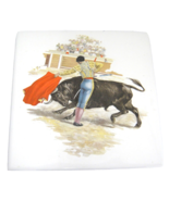 Vintage Terracotta Tile w Matador Bull Fighter Made in Spain 6&quot; Square Nice - $15.98