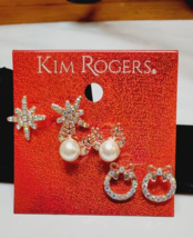 Kim Rogers Gold Tone Stud Earrings Snow Flakes Reindeer Heads Wreaths 3 ... - $10.50