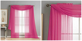 2 Piece Sheer Voile Window Curtains Drapes Set Rod Pocket - Hot Pink - P01 - £31.25 GBP
