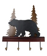 Rustic Western Black Bear Roaming Pine Forest 4 Pegs Wooden Wall Hooks P... - $34.99