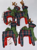 Target Wondershop Retro 4 Plaid Fabric Reindeer Christmas Ornaments 2023 NWT  - £18.58 GBP