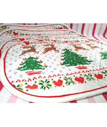 Festive 1980&#39;s Christmas Tree &amp; Reindeer Quilted &amp; Reversible 4pc Placem... - £12.67 GBP