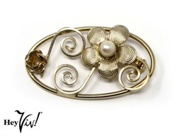 Vintage Krementz Floral Brooch Pin w Free 50s Style Sheer Chiffon Scarf ... - $20.00