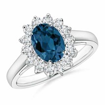 ANGARA Princess Diana Inspired London Blue Topaz Ring with Halo - £1,047.41 GBP