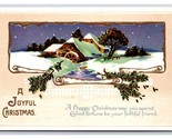 Joyful Christmas Night Cabin Scene Holly Embossed DB Postcard S6 - $3.56