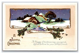 Joyful Christmas Night Cabin Scene Holly Embossed DB Postcard S6 - £2.80 GBP