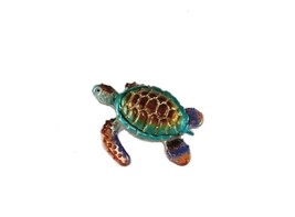 Green Sea Turtle ANB94 Iridescent Metallic Blown Glass Mini Figurine 3.25&quot; L - £15.86 GBP