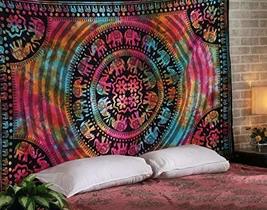 Indian Wall Hanging Tapestry Bed Sheet Tie Dye Hippie Elephant Mandala 84&quot; - £14.16 GBP