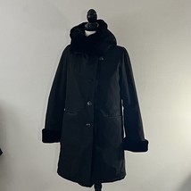 JANE POST Women&#39;s Faux Fur Trim Hooded Coat - Black - Size S - £54.60 GBP