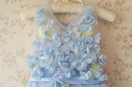 Full Flowers Embroidery Short Flower Girl Dress Blue Wedding Birthday Dress NWT image 3