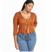 Danielle Bernstein Womens Plus 2X Orange Tie Front Crop Cardigan Sweater... - $24.49