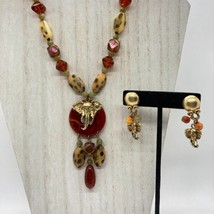 Vintage African Safari Set 17&quot; Necklace Elephant Pendant Dangle Pierced ... - $29.69