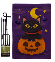 Halloween Kitty Burlap - Impressions Decorative Metal Garden Pole Flag Set GS137 - £27.14 GBP