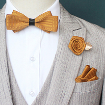 Yellow Bow Tie with Buttonhole and Brooch - $25.99