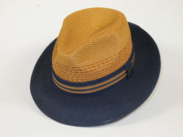 Men's Bruno Capelo Hollywood 2-Tone Straw Style Fedora Hat HW798 Cognac/Navy image 2