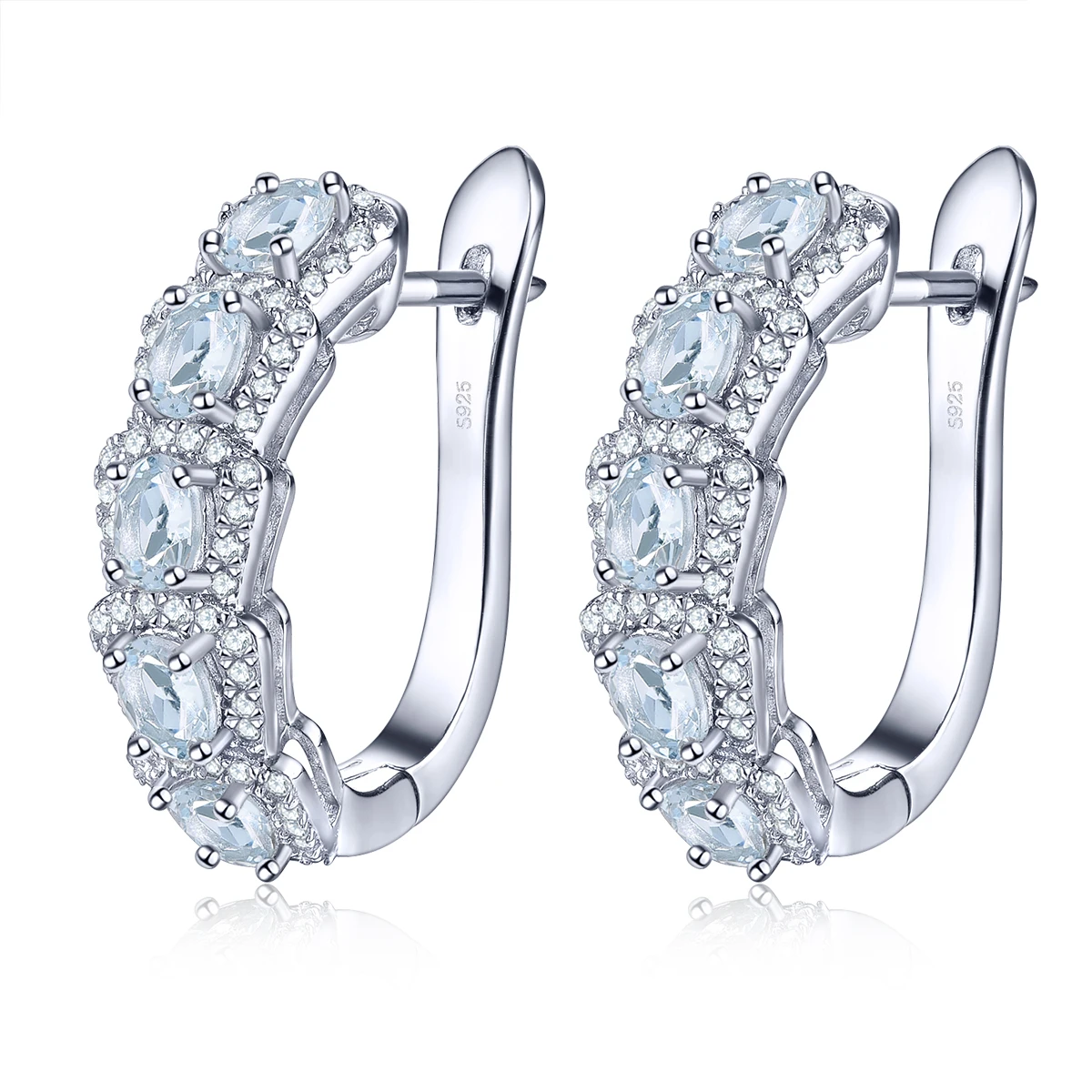 Genuine Aquamarine Solid Silver Earring 2.4 Carats Light Blue Aquamarine Classic - £61.23 GBP