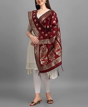 Banarsi Dupatta Silk Zari ethnic Chunni Women Girls Wedding partywear Maroon - £21.48 GBP