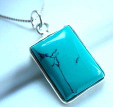 Turquoise Necklace Basic Rectangle 925 Sterling Silver Imported from India New - £14.32 GBP